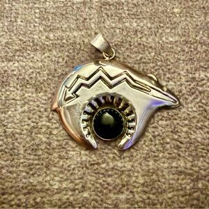 Sterling Silver Bear Spirit Animal Pendant with Black Onyx Stone
